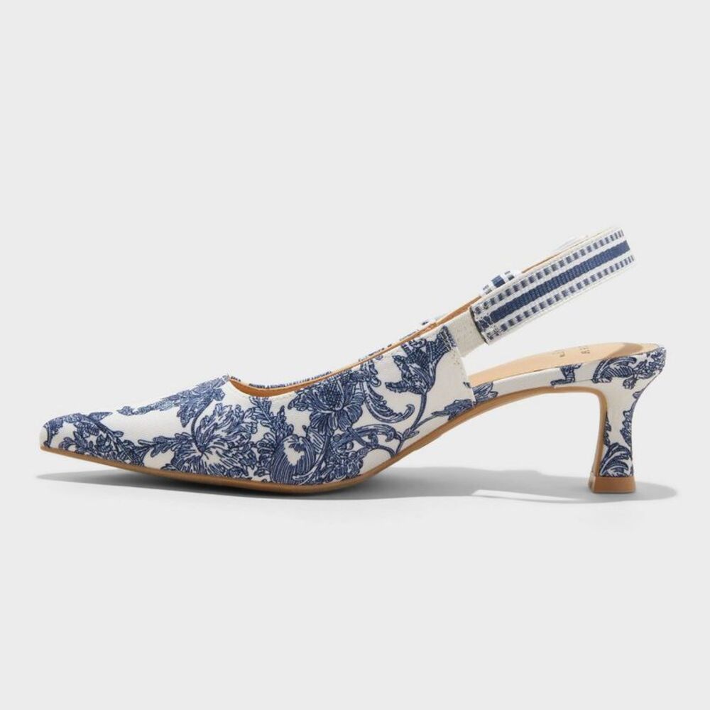 A New Day - Women's Milan Floral Print Slingback Heels - A New Blue - Picture 2 of 4
